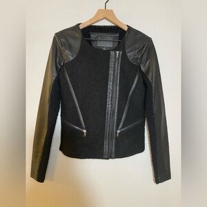 LINE Wool/Leather Biker Moto Jacket Size S BLACK